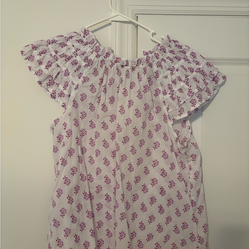 J.Crew Factory Floral Ruffle Sleeve Top - Purple